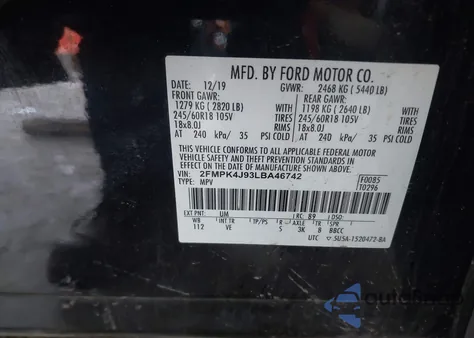 2020 Ford Edge Sel из США, поврежденный, VIN 2FMPK4J93LBA46742